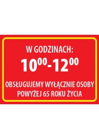 Tabliczka PCV 20x30cm Godzina Dla Seniorów CZERWONA