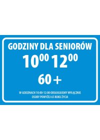 Tabliczka PCV 20x30cm Godzina Dla Seniorów 60 + NIEBIESKA