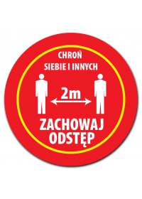 Naklejka okrągła Ø30cm ZACHOWAJ ODSTĘP 2M